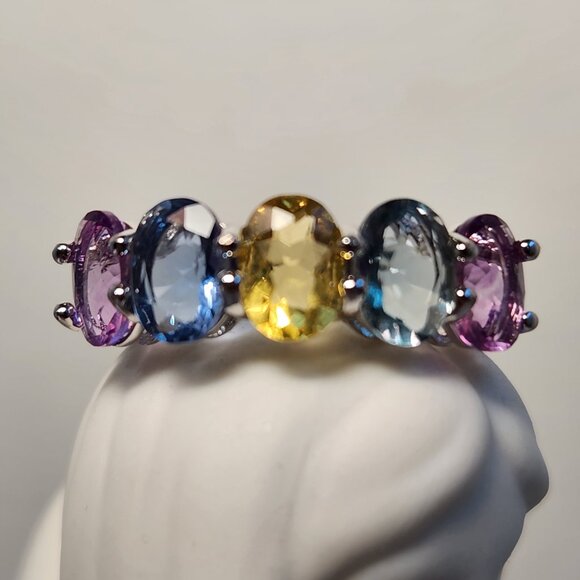 JTV Jewelry - VTG NWT 925 5.00ctw Multi Gemstone 5 Stone Ring Sz 9
